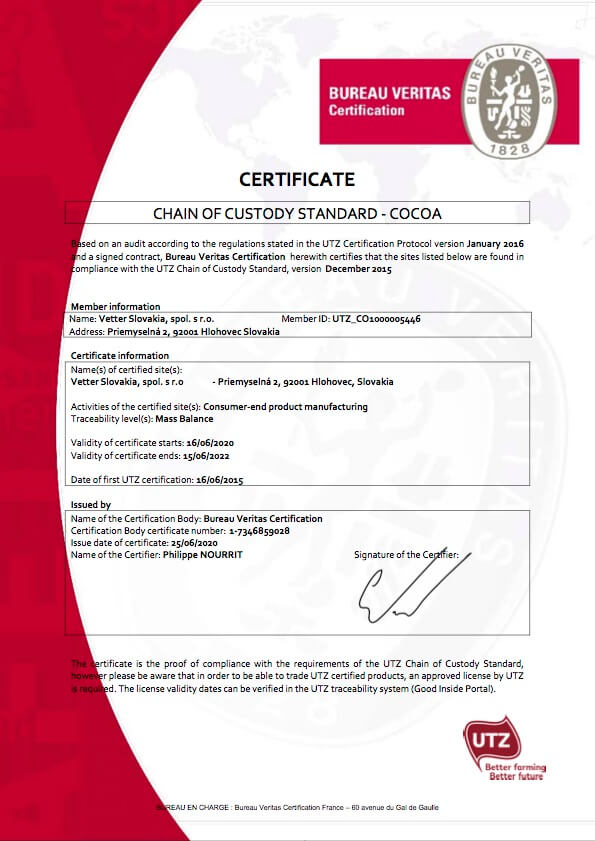 UTZ Certifikát Vetter Slovakia | FruTree